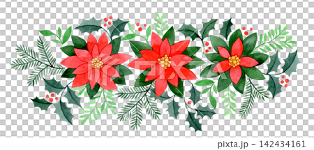 Christmas garland of winter plants. Watercolor illustration. Christmas garland of winter plants. Watercolor illustration. 142434161