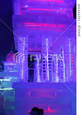 Illuminated Ice Structure with Neon Lights Illuminated Ice Structure with Neon Lights 142434304
