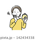 財布を持って悩む若い女性のイラスト 142434338