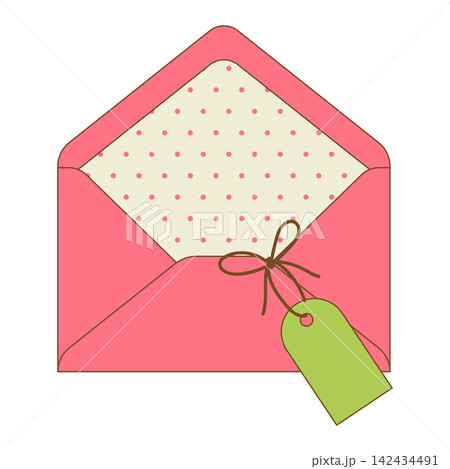 Letter in opened envelope. Romantic message with decor. Letter in opened envelope. Romantic message with decor. 142434491