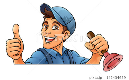 Plumber Plunger Tool Cartoon Plumbing Man Handyman Plumber Plunger Tool Cartoon Plumbing Man Handyman 142434639