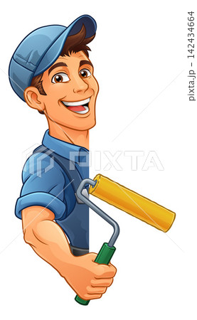 Painter Decorator Paint Roller Cartoon Handy Man 142434664