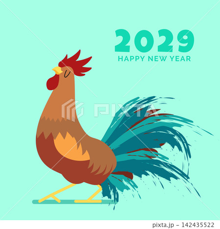 Year of the Rooster cartoon mascot card template 142435522