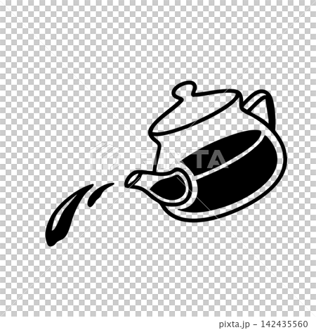 紅茶を注ぐ　シンプルモノクロイラスト 142435560