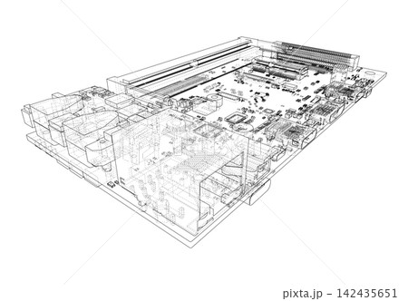 circuit board wireframe illustration. Vector 142435651