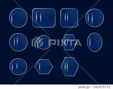 Glossy blue glass geometric buttons and icon frames set for user interface design assets Glossy blue glass geometric buttons and icon frames set for user interface design assets 142435772