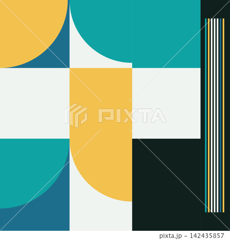 Vivid balance abstract artwork with orange yellow and blue geometric shapes 142435857