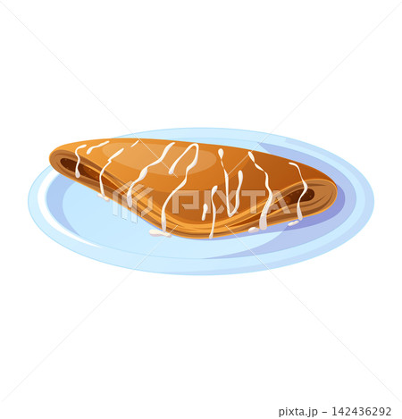 Golden folded turnover pastry with white glaze drizzled over the Golden folded turnover pastry with white glaze drizzled over the 142436292