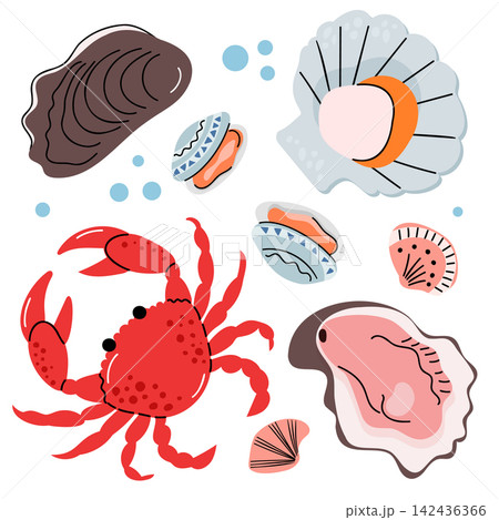 Red Crab Oyster Scallop Clam Shell Seafood Clipart Set Red Crab Oyster Scallop Clam Shell Seafood Clipart Set 142436366