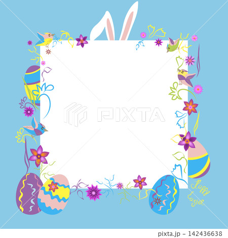 greeting card with Easter bunnies and Easter eggs greeting card with Easter bunnies and Easter eggs 142436638