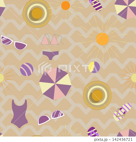 seamless pattern with no background, consisting of colorful flip-flops, balls 142436721