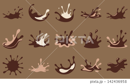Set of milk, white and dark chocolate splashes in vector illustration Set of milk, white and dark chocolate splashes in vector illustration 142436958