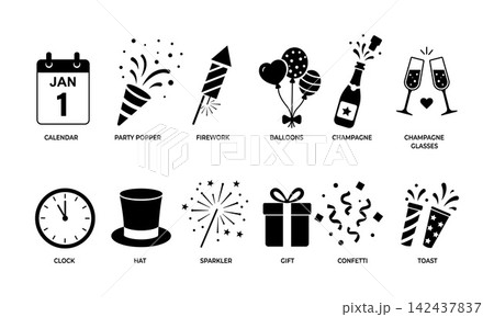 New Year Christmas holiday icons set. Outline icon design. New Year Christmas holiday icons set. Outline icon design. 142437837