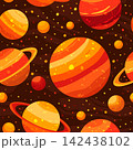 Seamless pattern with red planets and stars in textured vector style background. 142438102