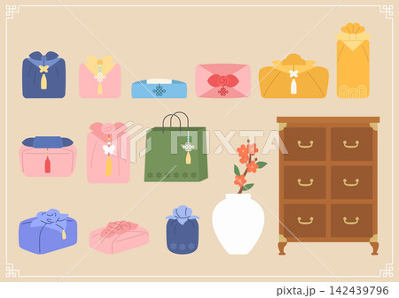 Vector illustration of traditional Korean holiday gifts. Vector illustration of traditional Korean holiday gifts. 142439796