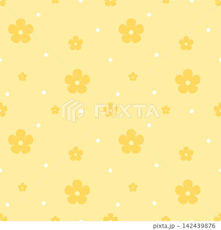 Pastel Yellow Floral Seamless Pattern with Tone on Tone Flowers and White Dots Pastel Yellow Floral Seamless Pattern with Tone on Tone Flowers and White Dots 142439876