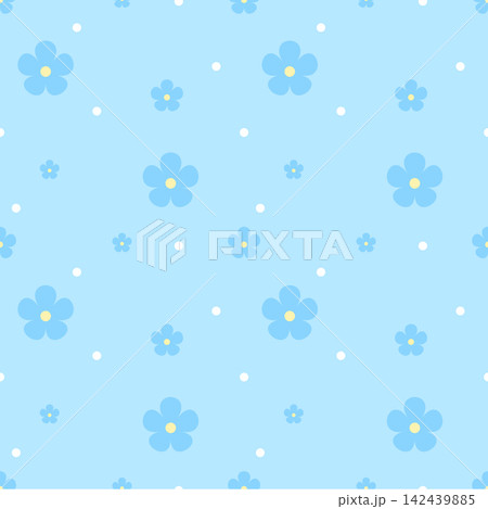 Sky Blue Floral Seamless Pattern with Cute Flowers and Matching Blue Background Sky Blue Floral Seamless Pattern with Cute Flowers and Matching Blue Background 142439885