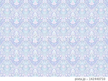 手描き風オリエンタル模様の背景パターン（ラベンダーブルー） 142440710