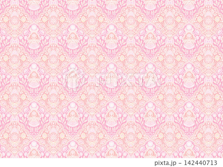 手描き風オリエンタル模様の背景パターン(コーラルピンク) 手描き風オリエンタル模様の背景パターン(コーラルピンク) 142440713