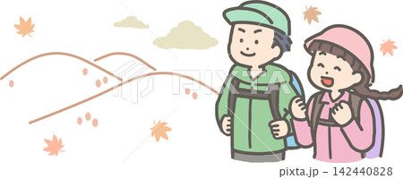 紅葉の登山を楽しみにする子どもたち 142440828