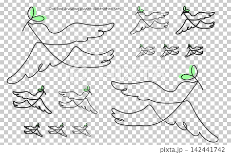 一筆書きの鳩のイラストセット。 142441742