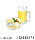 おでん盛り合わせとビールの水彩イラスト 142442271