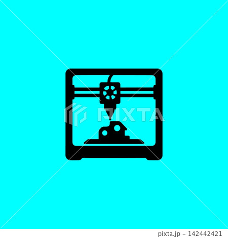 3D printer manufacturing icon black silhouette representing rapid prototyping and additive manufacturing technology innovation processes. 142442421