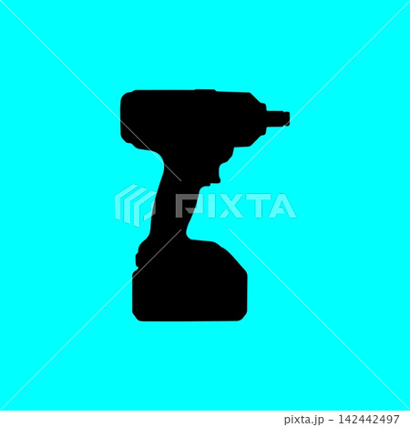 Cordless power drill electric tool black silhouette for home maintenance and construction work. 142442497