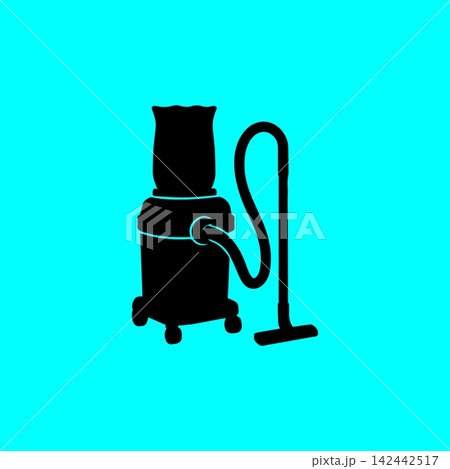 Industrial dust collector and vacuum cleaner silhouette on turquoise background for workshop cleanup solutions. Industrial dust collector and vacuum cleaner silhouette on turquoise background for workshop cleanup solutions. 142442517