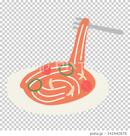 フォークで掬い上げられたナポリタンの手書きイラスト 142442678