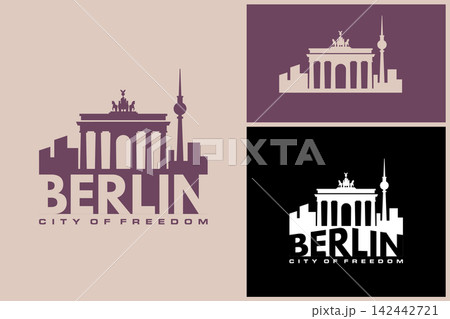 Elegant Berlin city skyline vector illustration with iconic monuments and city of freedom text label in classic color options vector design inspiration Elegant Berlin city skyline vector illustration with iconic monuments and city of freedom text label in classic color options vector design inspiration 142442721