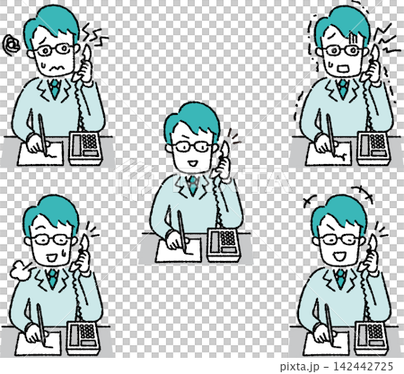 Emotional and facial expression patterns of male business professionals handling phone calls and customer support. Emotional and facial expression patterns of male business professionals handling phone calls and customer support. 142442725