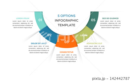 Semicircular Five Option Infographic Template with Numbered Segments Semicircular Five Option Infographic Template with Numbered Segments 142442787