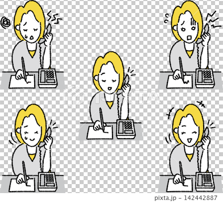 Emotional and facial expression patterns of female business professionals handling phone calls and customer support. Emotional and facial expression patterns of female business professionals handling phone calls and customer support. 142442887