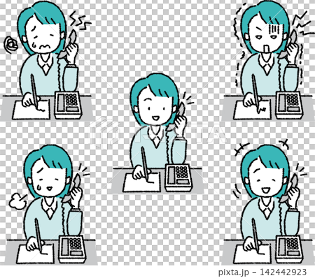 Emotional and facial expression patterns of female business professionals handling phone calls and customer support. Emotional and facial expression patterns of female business professionals handling phone calls and customer support. 142442923
