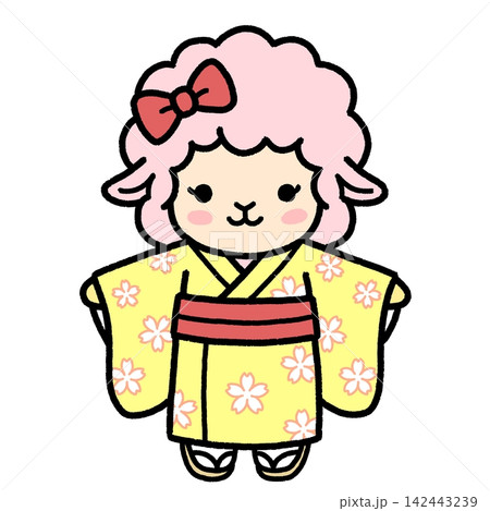 立つ着物羊少女 142443239