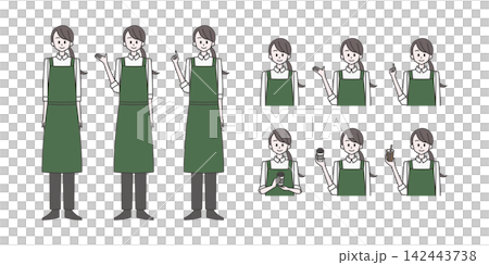 カフェ店員【職業別女性イラスト素材セット】 カフェ店員【職業別女性イラスト素材セット】 142443738