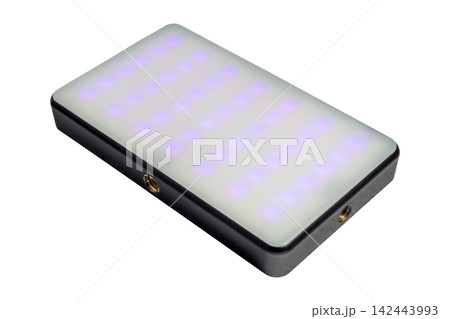 Rectangular LED light panel with frosted diffuser and violet illumination Rectangular LED light panel with frosted diffuser and violet illumination 142443993