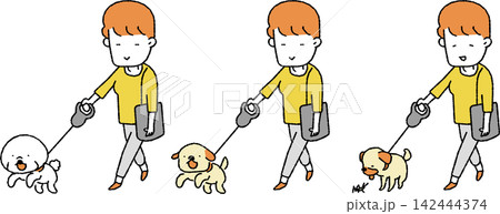 小型犬とお散歩をする女性のイラスト 小型犬とお散歩をする女性のイラスト 142444374