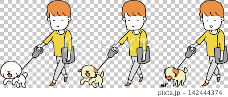 小型犬とお散歩をする女性のイラスト 小型犬とお散歩をする女性のイラスト 142444374