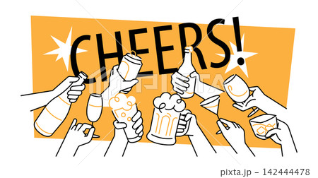 celebration party clinking alcohol drinks single line illustration celebration party clinking alcohol drinks single line illustration 142444478