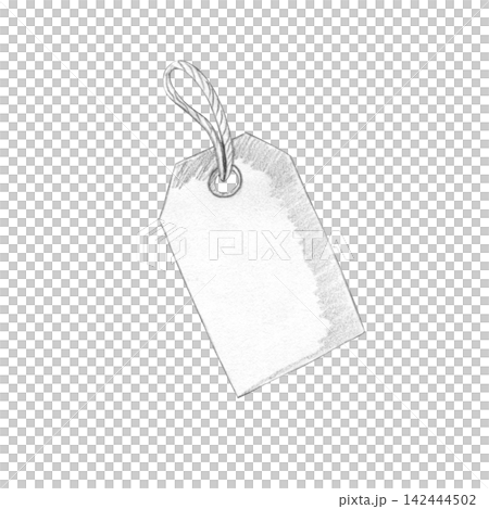 Blank hand-drawn pencil sketch of paper tag with string loop, isolated on white background as rustic label mockup for craft shops and product branding, custom text, pricing, packaging and designs Blank hand-drawn pencil sketch of paper tag with string loop, isolated on white background as rustic label mockup for craft shops and product branding, custom text, pricing, packaging and designs 142444502