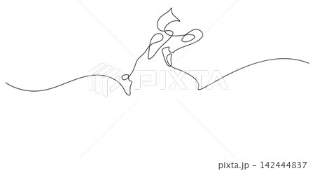 female running pose thin line illustration hand drawn 142444837