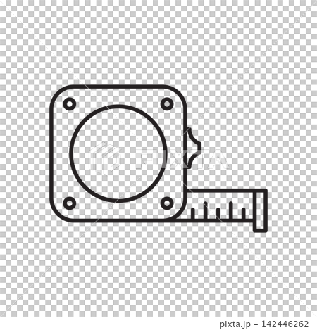 Minimalist line art icon of a square retractable tape measure for leather layout and pattern drafting. Minimalist line art icon of a square retractable tape measure for leather layout and pattern drafting. 142446262