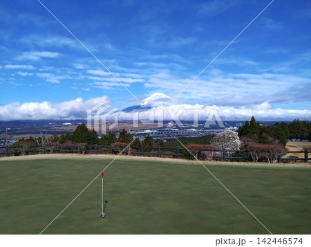 ゴルフ場から見た冬の富士山とクリーン ゴルフ場から見た冬の富士山とクリーン 142446574