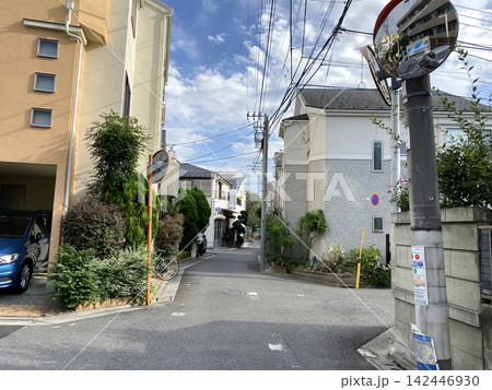 住宅が建ち並ぶ東京の道路と晴れた日の街並み 142446930