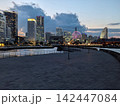象の鼻パークから望む夕暮れのみなとみらい21地区と観覧車の夜景 142447084