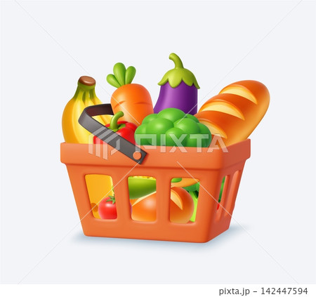 3d Grocery Basket Filled With Fresh Food 142447594