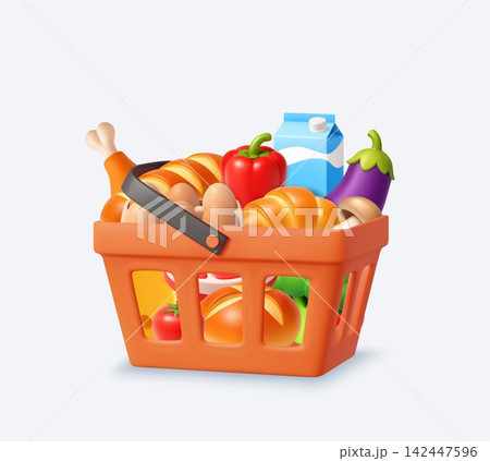 3d Grocery Basket Filled With Fresh Food Items 3d Grocery Basket Filled With Fresh Food Items 142447596