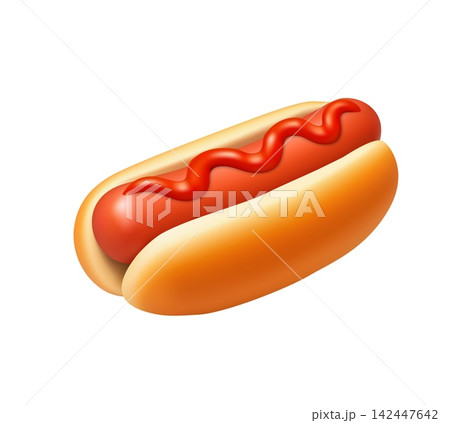 3d Hot Dog with Ketchup Isolated on Background 3d Hot Dog with Ketchup Isolated on Background 142447642